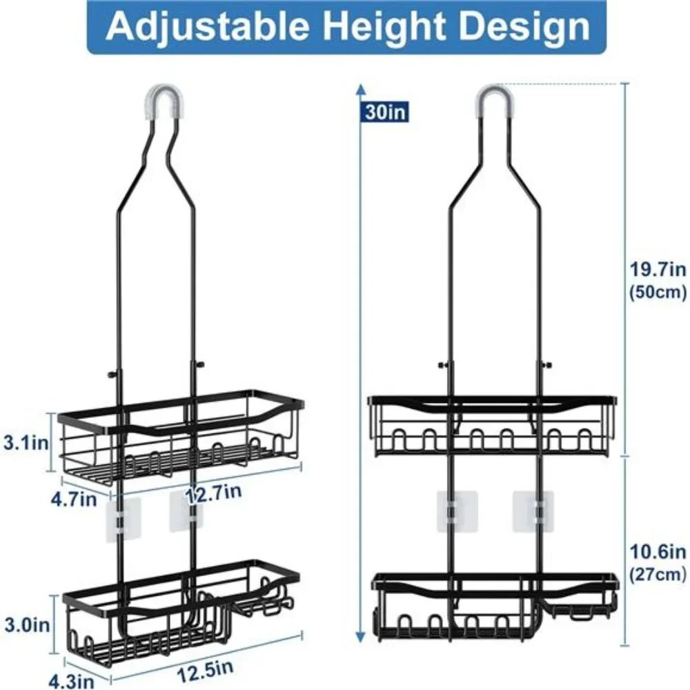 Upgraded Extended Length Shower Organizer with Hooks, Rustproof Shampoo Soap